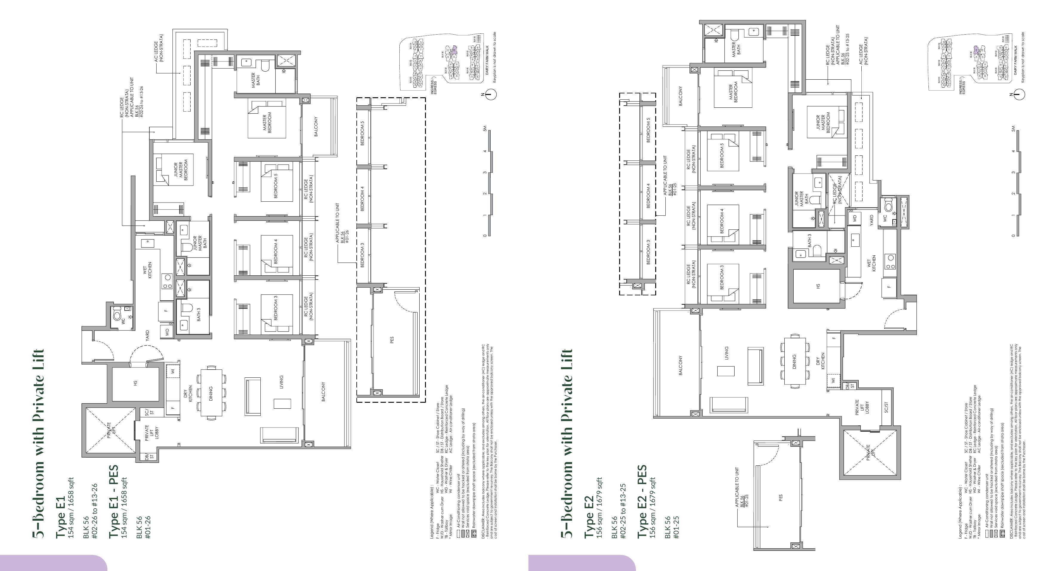 Narra Residences 5 Bedroom Private Lift · E1 / E2 floor plan